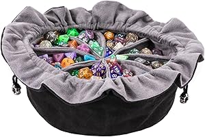 Large DND Dice Drawstring Bags with Pockets Big Black Storage Bag for RPG MTG Game Dices Capacity Over 300 Dices