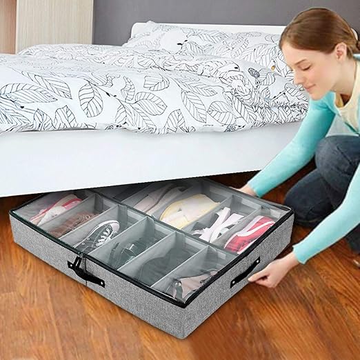 Under Bed Shoe Storage Organizer, Adjustable Dividers 12