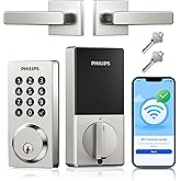 Philips WiFi Keypad Door Lock with Handle, App Control Smart Deadbolt Lock | 100 User PIN Codes, Support Alexa &amp; Google Voice, Anti-Peep Keypad, Waterproof, Auto Lock