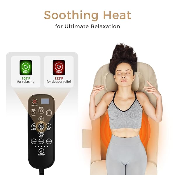 FUPTOS FULL BODY MASSAGE MAT WITH AIRBAG STRETCHING, BACK HEATING, NECK & SHOULDER RELIEF, LUMBAR TRACTION, HIPS & IT BAND MASSAGE, 6 MODES 5 INTENSITIES 2 HEAT LEVELS, FOLDABLE, FIT 5’1-6’2