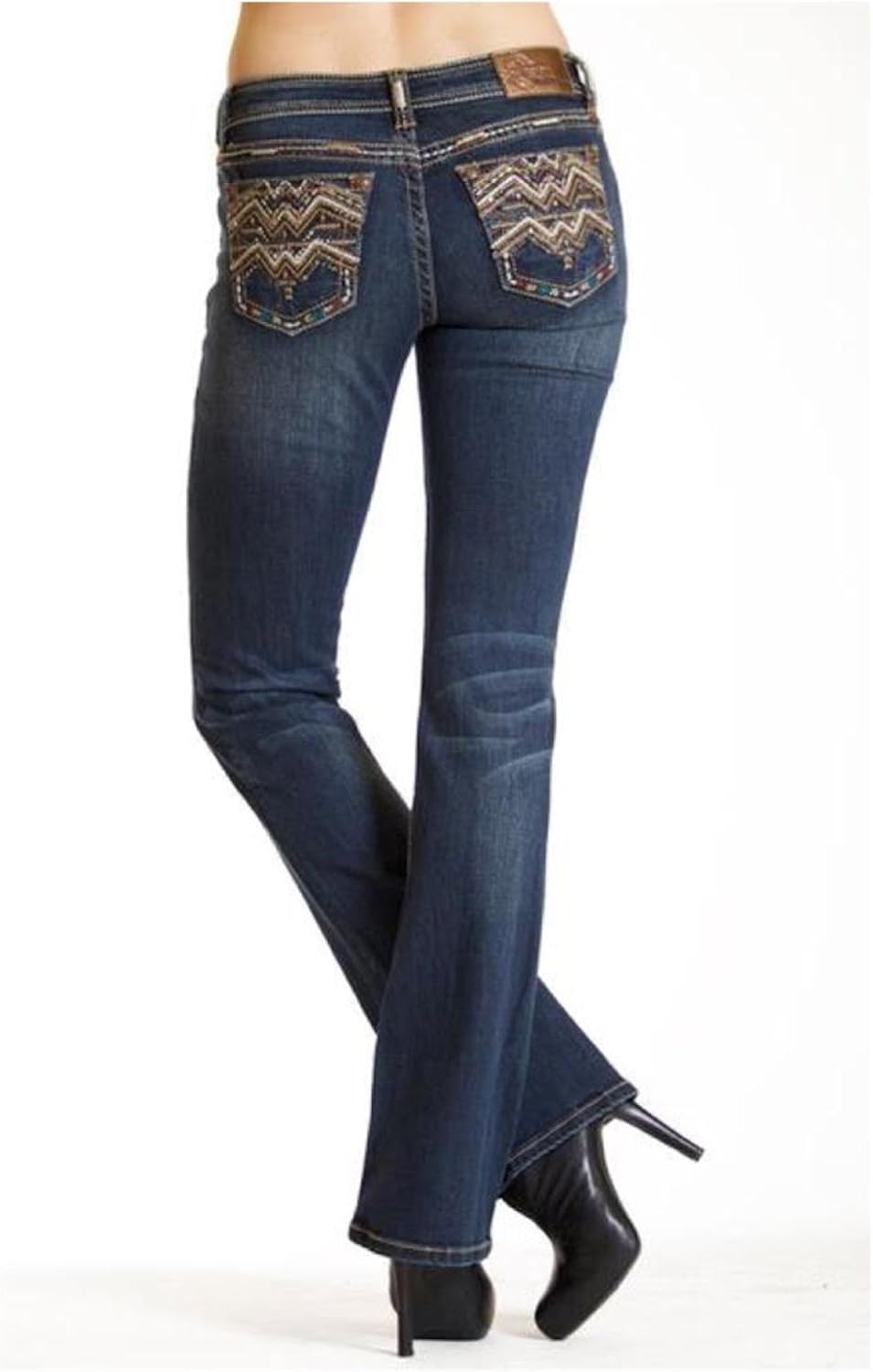 Grace LA Women's Easy Fit Bootcut Embellished Zigzag Jeans (26) Denim Blue at Amazon Women's 