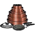 T-fal Ingenio Expertise Non Stick Cookware Set 14 Piece, Induction, Oven Broiler Safe 500F, Stackable, Pots and Pans, RV, Camping, Fry Pans, Dishwasher Safe, Detachable/Removable Handle, Copper