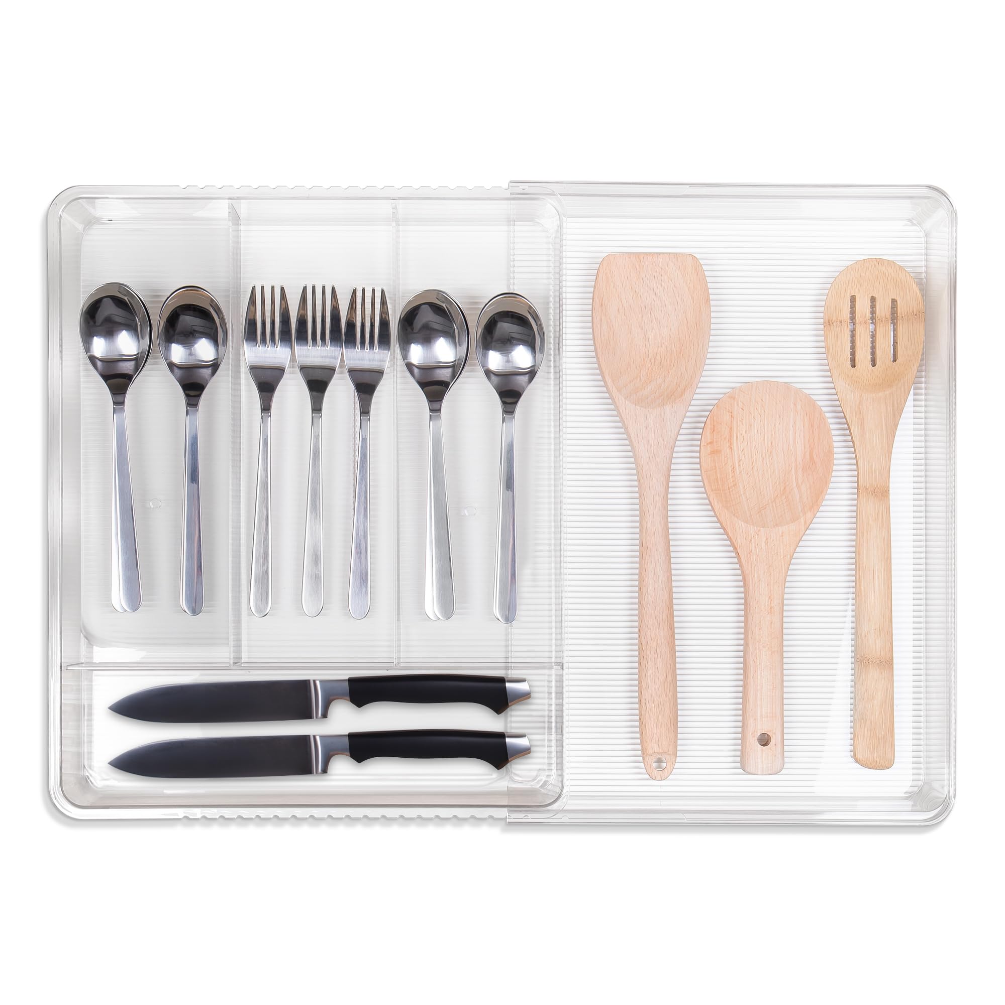 Amtido Cutlery Drawer Organiser - Expandable Tray - Clear Durable PET Plastic - Kitchen Utensil Storage Holder