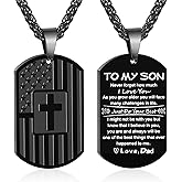 Zocomi Valentines Day Gifts for Him - To My Son Dad Brother Husband Grandson Grandpa Boyfriend Man Dog Tag Cross Necklace Christian American Flag Birthday Graduation Gifts Jewelry for Men Boys