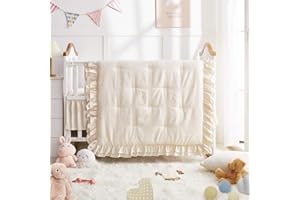 Wowelife 3 Pieces Crib Bedding Set for Girls, Tufted Jacquard Ruffle Fringe Boho Baby Bedding Set Newborn, Infant & Nursery with Comforter, Crib Fitted Sheet and Crib Skirt, Beige