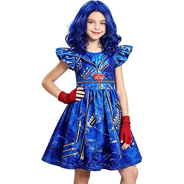 evie descendants costume blue dress Evie Descendants Costume for Girls Royal Blue Fancy Tulle Tutu Dress Kids Halloween Carnival Party Princess Dress Up Clothes Set