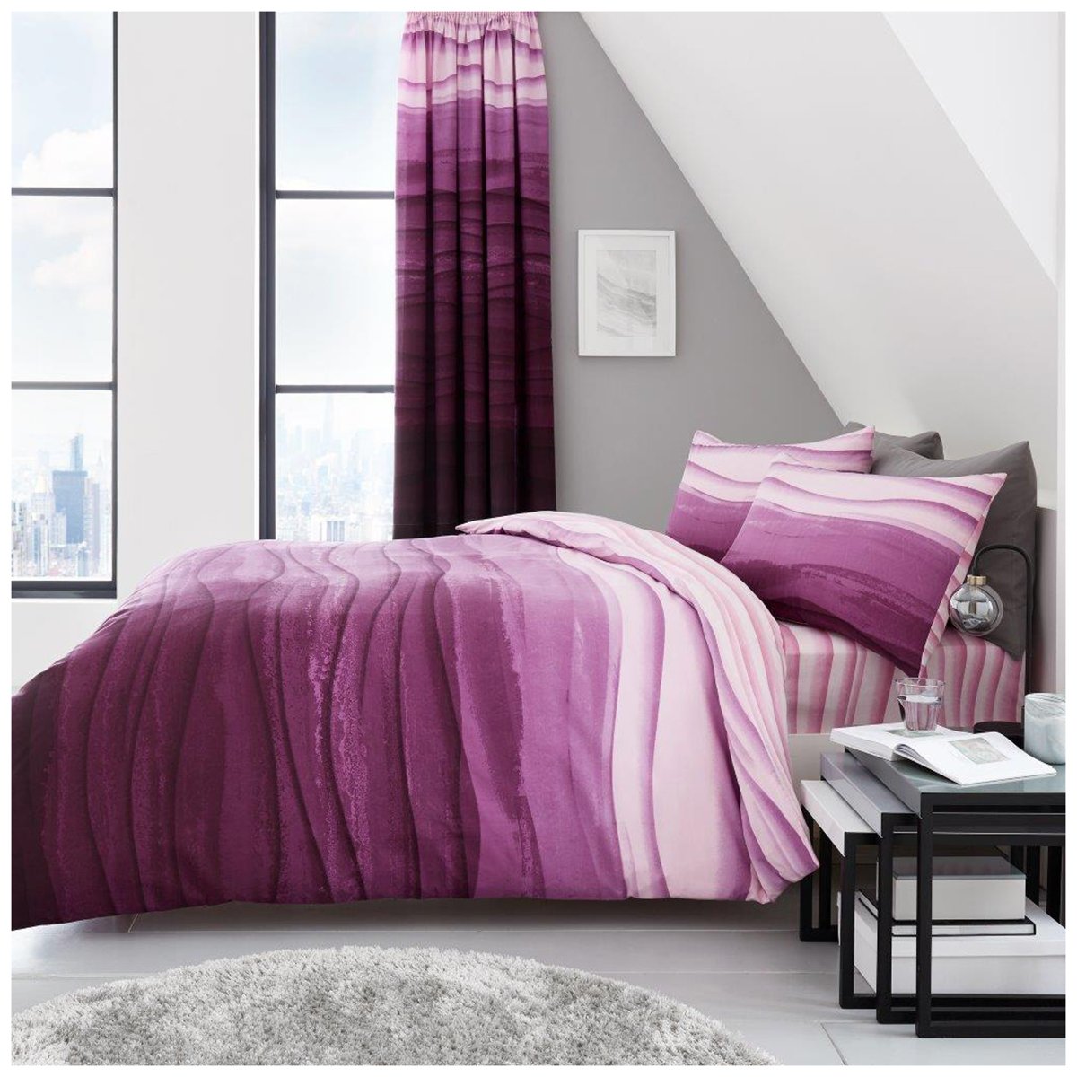 GC GAVENO CAVAILIA Gaveno Cavailia Luxurious Bed Set with Duvet Cover and Pillow Cases, Polyester-Cotton, King, Wave Ombre Purple