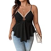 OYOANGLE Women's Plus Size Cami Casual Spaghetti Strap V Neck Asymmetrical Hem Tank Top