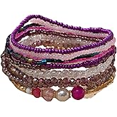 Joiigaem 10PCS Bohemian Stackable Bead Bracelets Handmade Colorful Crystal Pearl Stretch Beads Bracelets Multi Layer Versatile Statement Bracelet Jewelry for Women