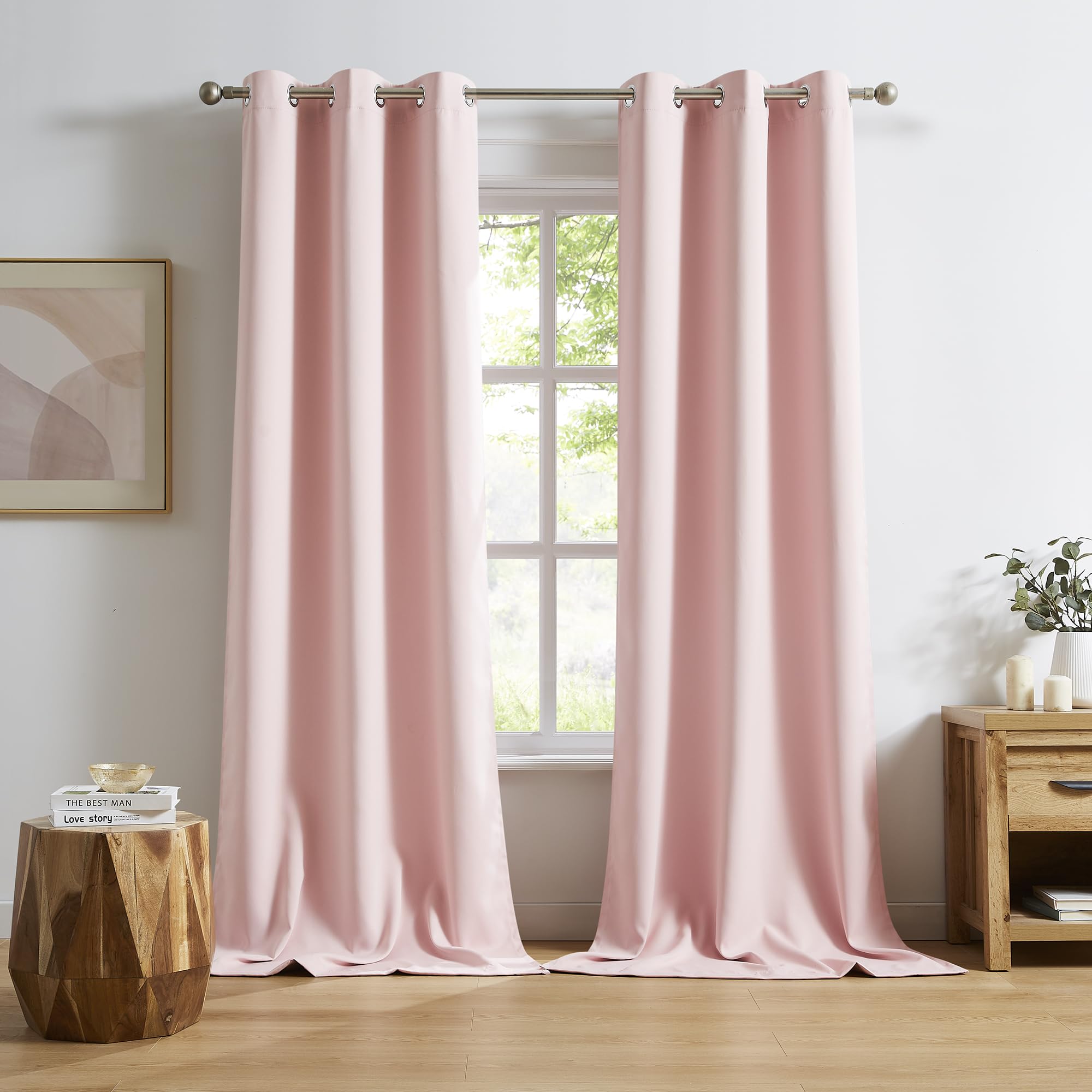 DUALIFE Baby Pink Curtains Panels for Girls Room Nursery Solid Blackout Room Darkening Curtains for Bedroom Grommet Top Window Treatment Drape 42x96 in