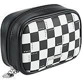 RIGHT AWAY Checkered Makeup Bag for Purse,Small Cosmetic Bag Organizer for Women, Travel Make Up Pouch Waterproof Toiletry Bag Cute Makeup Case for Travel Accessories(Black Checkerboard)