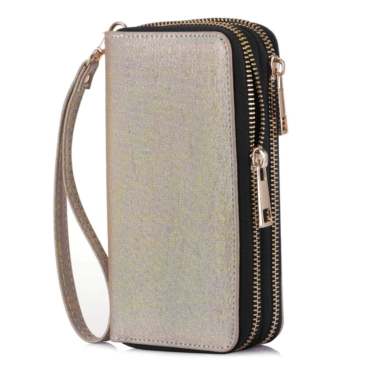 HAWEE Long Clutch Wallet for Women Dual Zipper Cellphone Holder Ladies Wristlet Purse with Multiple Card Slots for Coin Cash Bill