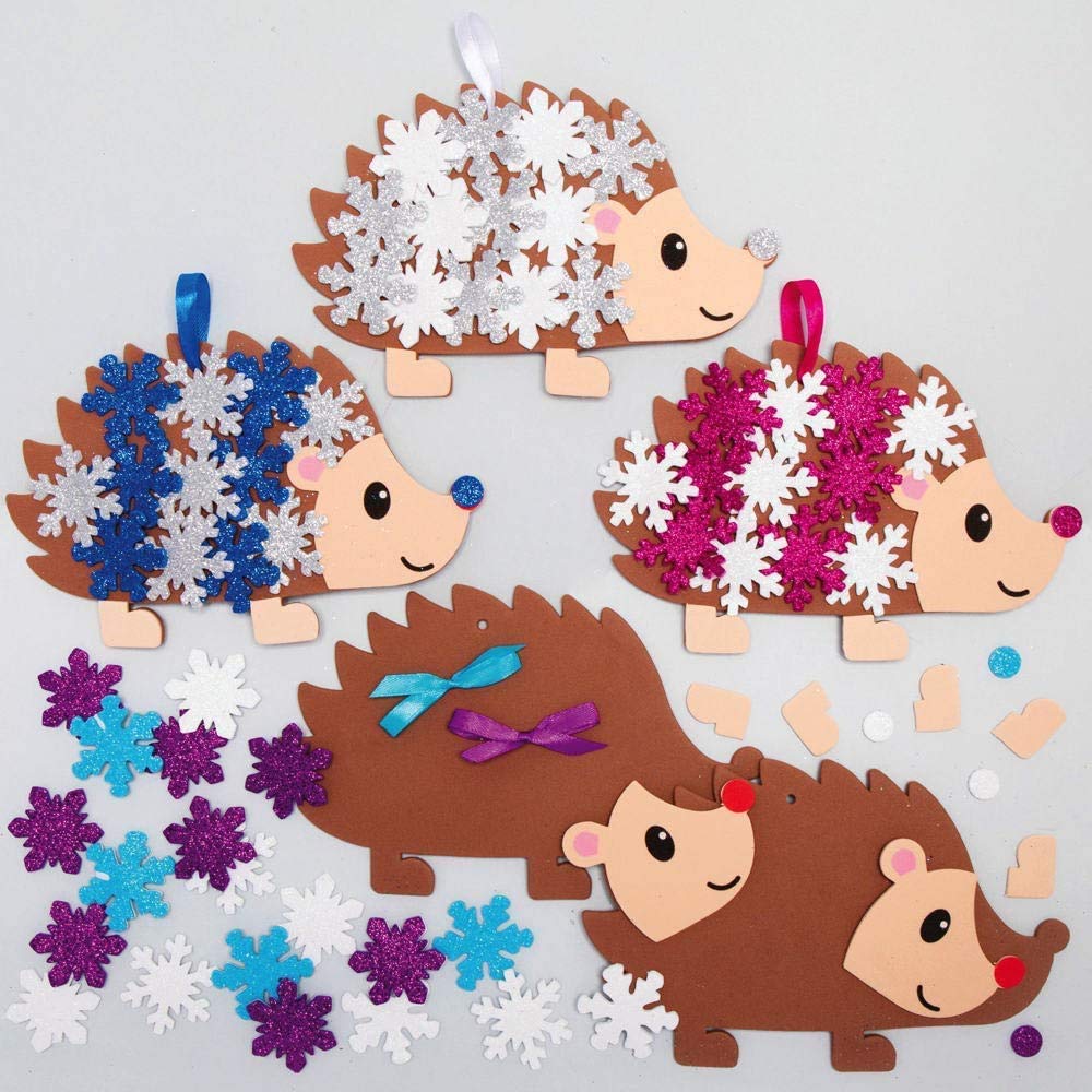 Baker Ross AX460 Hedgehog Christmas Tree Decoration Kits - Pack of 5, Creative Xmas Art and Craft Supplies for Kids to Make and Decorate