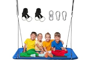 UBTKEY 750Lb Giant 60" Platform Tree Swing for Kids Adults Outdoor with 2 Hanging Straps and Spinner, Rectangle Large Tree Swing with Durable Steel Frame, Waterproof 900D Oxford Fabric (Blue)