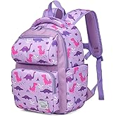 VASCHY Toddler Backpack for Girls, Kids Cute Kindergarten Daycare Children 7L Small Backpack Bookbag for School Travel Lilac Dinosaurs