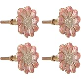 NIKKY HOME Cabinet Knob 4 Pack, Pink Flower Drawer Knob | Decorative Vintage Door Cupboard Solid Metal Pulls Handles for Furniture Bedroom Living Room Bathroom