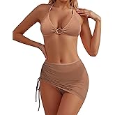 Figninget High Waisted Bikini Sets for Women Mesh Sarong Wraps Swim Skirt 3 Piece Swimsuits for Women Sexy Bathing Suit