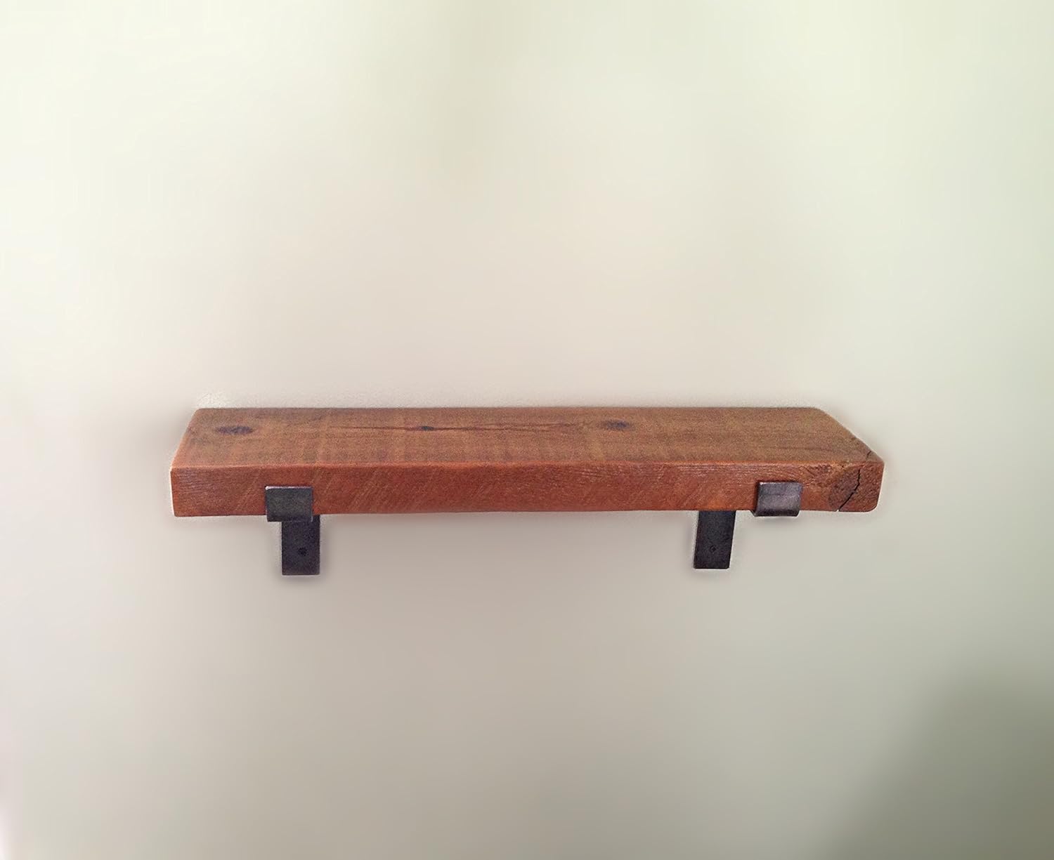 Reclaimed wood shelf with raw steel brackets Handmade