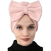 Aisha's Design Instant Turban with Bow for Women, 95% Cotton Head Wrap Hats, Hijab Cap Stylish Design