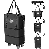 Finnhomy 50L Expandable Rolling Duffel Bag with Wheels Foldable Duffel Bag for Travel Carry on Bag with Wheels Luggage Travel bag Detachable Wheel Duffel Bag for Shopping Travel Outdoor, Black