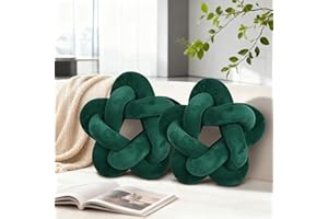 Wadser 2 Piece Knot Pillows, Green Throw Pillows Knotted Star Cushion Decorative Plush Pillow for Bedroom Living Room, Emerald Green 14"