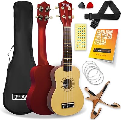 3rd Avenue Soprano Ukulele 21 Inch Beginner Pack Bundle Natural