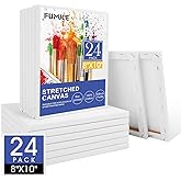 FUMILE 8x10 Canvas for Painting Stretched, 24 Pack Canvases for Painting-5/8 in Profile Primed White Blank Painting Canvas Value Pack for Oil & Acrylic Paint