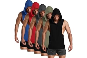 GYM REVOLUTION Men's Workout Sleeveless Shirts Muscle Hooded Tank Gym Fitness Quick Dry Sleeveless Hoodies