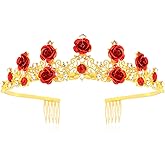 TOBATOBA Red Rose Tiaras and Crowns for Women Flower Princess Bridal Wedding Tiara Belle Costume Women for Halloween Prom Birthday Valentine's Day Flower Fairy Headpiece