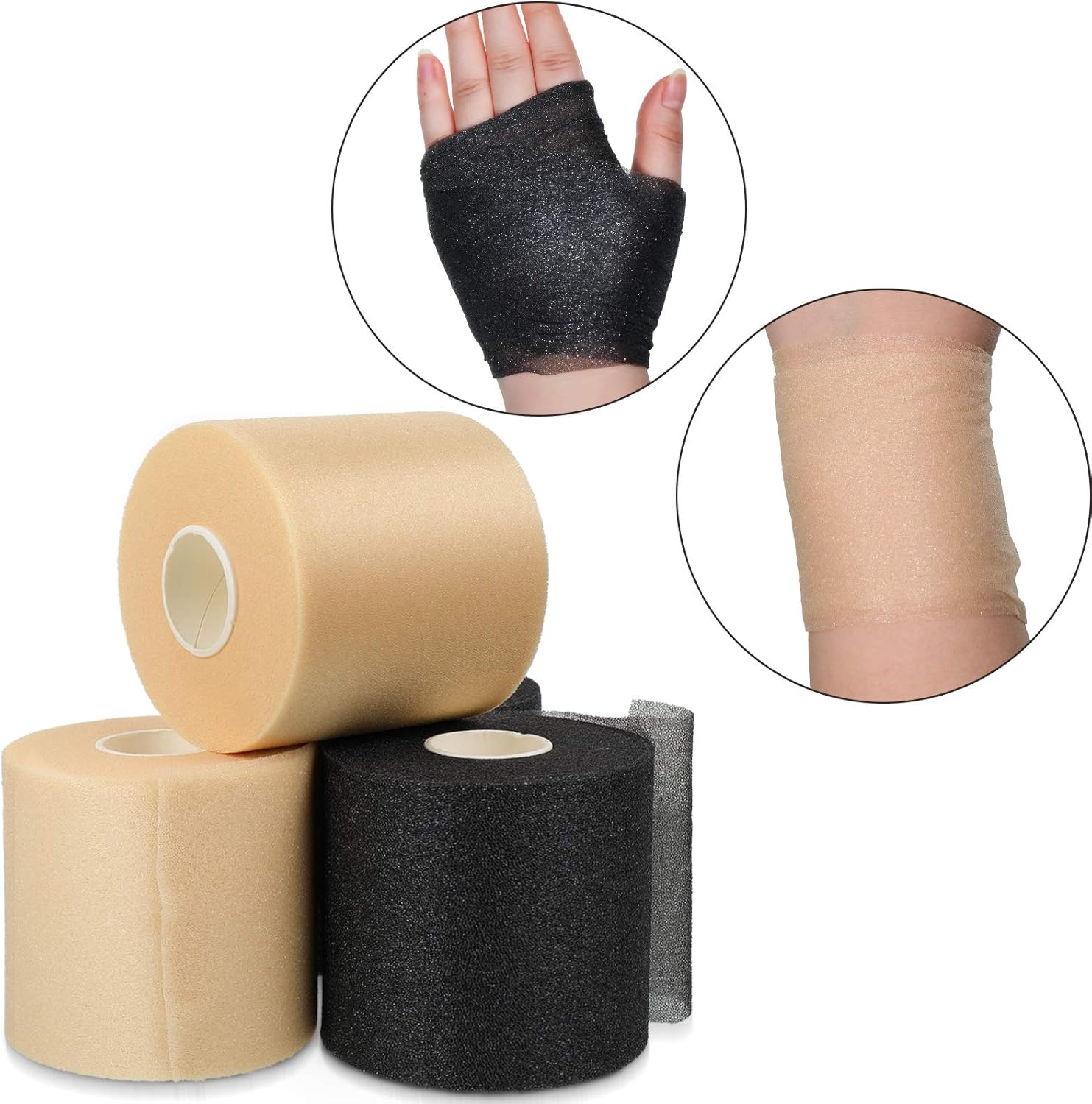 4 Pieces Foam Underwrap Athletic Foam Tap Sports Pre-wrap Athletic Tape for Ankles Wrists Hands and Knees, 2.75 x 30 Yards (Black and Beige): Sports & Outdoors