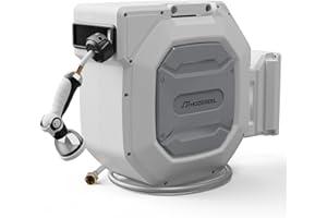 5/8" x 100 ft Heavy Duty Retractable Garden Hose Reel by HOZEREEL, Outdoor Garden Hose Reels - Self Retract Wall Mount Hose Reel Automatic Storage, 10 Pattern Nozzle, Grey