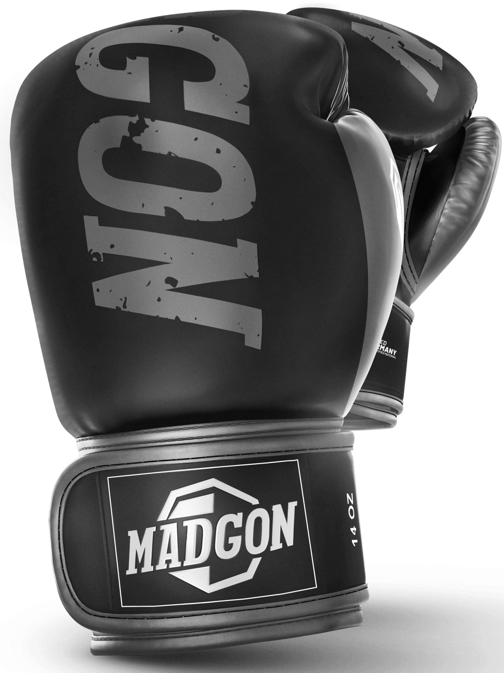 MADGON Boxing Gloves for Martial Arts, Training and Muay Thai - Fighting Gloves for Kickboxing, MMA, Sparring, Punching - Mitts for Boxing Bag, Punch Bags, Boxing Pads, Focus Pads - Carrying Bag