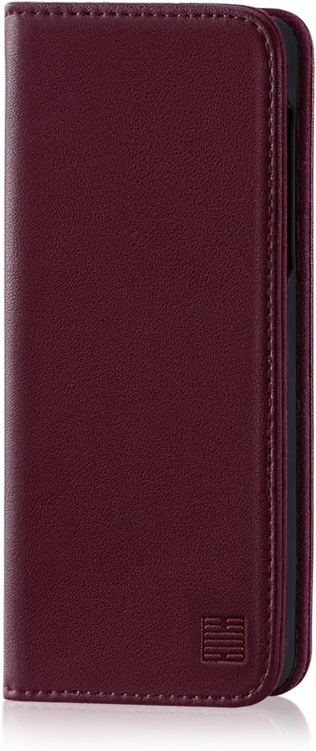 32nd Classic Series - Real Leather Book Wallet Flip Case Cover For OnePlus 6, Real Leather Design With Card Slot, Magnetic Closure and Built In Stand - Burgundy