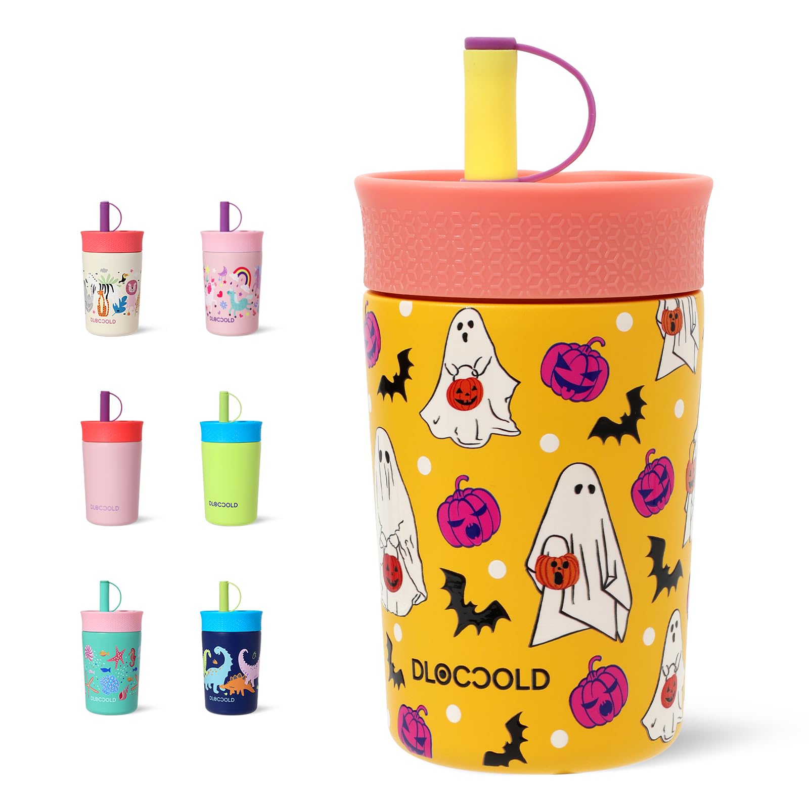 DLOCCOLD 12 oz Insulated Stainless Steel Straw Tumbler, Reusable Sippy Cup With Leak-Proof Spill Resistant Flexible Straw Lid, Cups, Easy to Clean, Water Bottle, Great for Travel, Home