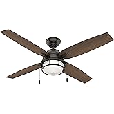 Hunter 52 inch Outdoor or Indoor Ceiling Fan with LED Light and Pull Chain - Bronze Rustic Ceiling Fan, Standard Mount, 4 Bla
