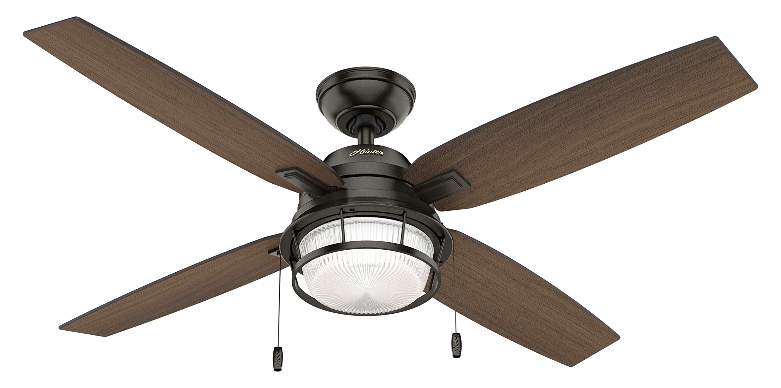 Photo 1 of Hunter 52 inch Outdoor or Indoor Ceiling Fan with LED Light and Pull Chain - Bronze Rustic Ceiling Fan, Standard Mount, 4 Blades, For Patio, Porch, Garage, or Living Room - Ocala 59214, Noble Bronze