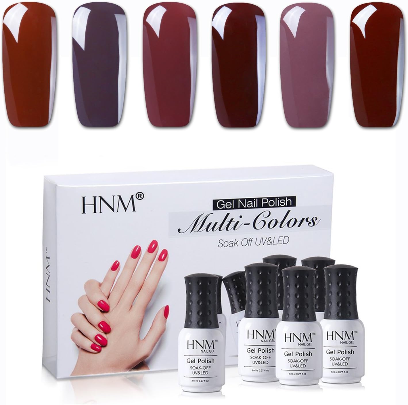 HNM Gel Nail Polish 6 Coffee Brown Series Colours Combo UV LED Soak Off Nail Art Manicure Salon Gift Set Starter Kits 8ML