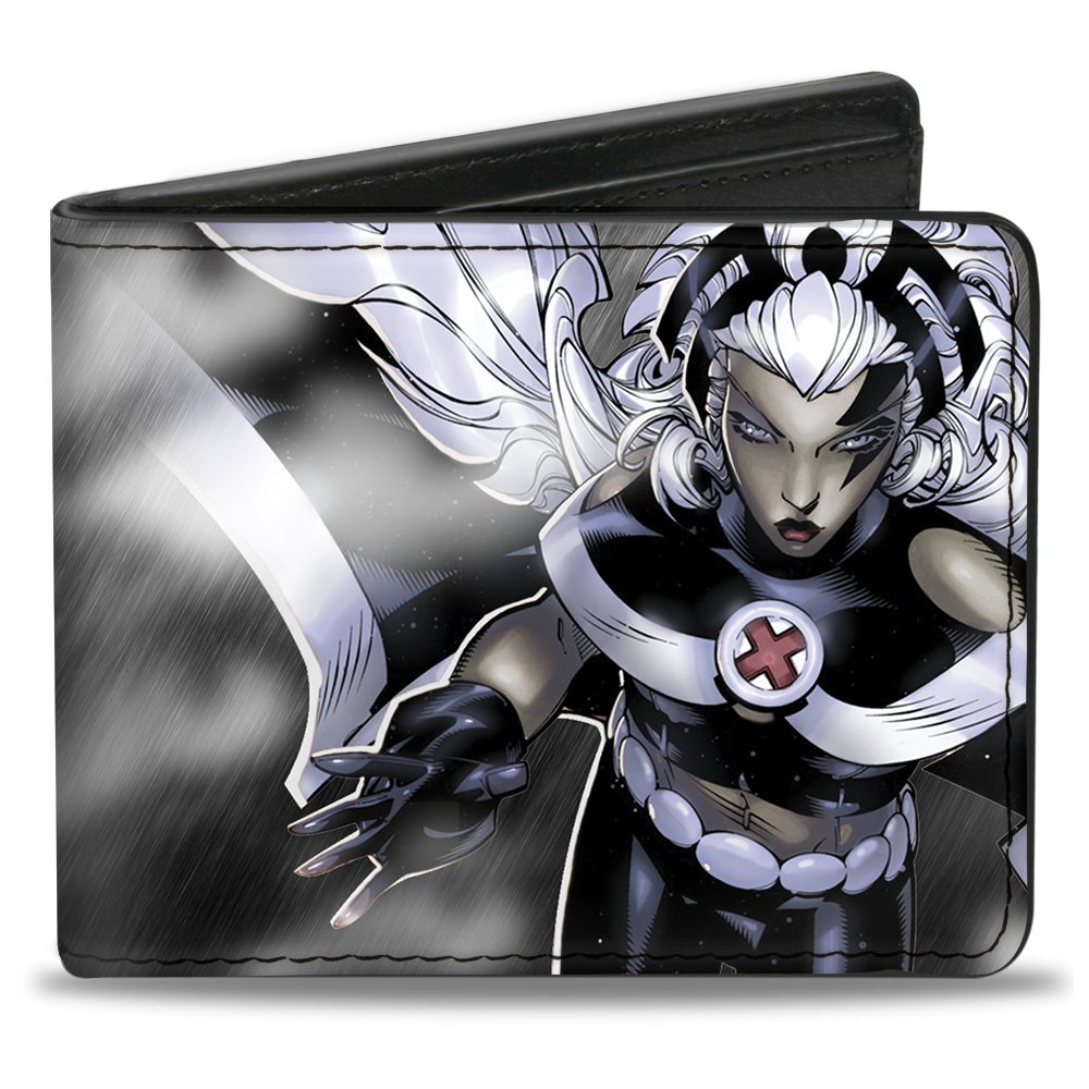 Buckle-Down Mens Pu Bifold - X-Men Storm Pose/Rain Black/Grays Bi Fold Wallet, Multicolor, 4.0 x 3.5 US, Multicolor