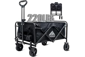 CHINNLUU Collapsible Utility Wagon Carts Foldable, 220lbs Large Capacity Lightweight, 5-inch Silent Universal Wheels for All Terrain, No Brakes, 2 Cup Holders for Outdoors