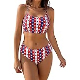 winkbay Women's Star Color Block Swimsuit Criss Cross High Waisted Bikini Sets 2 Piece Bathing Suit Swimwear