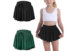SKYANT Flowy Butterfly Shorts for Girls 2-in-1 Athletic Running Skirt Shorts Cheer Tennis Dance Preppy with Spandex Liner