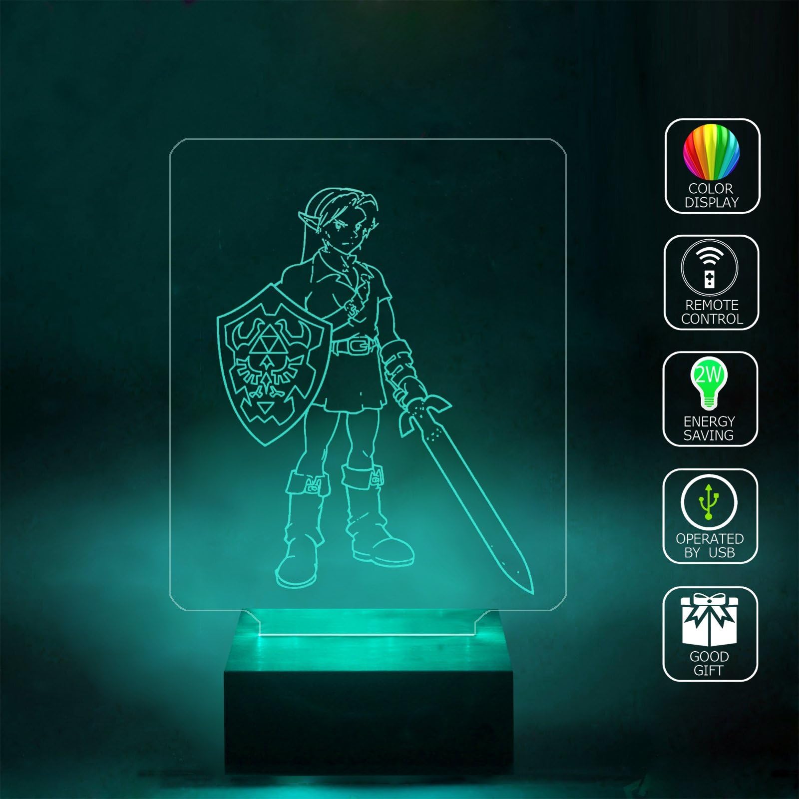 SANJIE Handmade The Legend of Zelda Skyward Sword Home Bedroom Decorative 3d Lamp Full Color 44 Key Remote control USB Cable LED Night Light Best Gift Desk Table Lighting Home Bedroom Decoration Toys