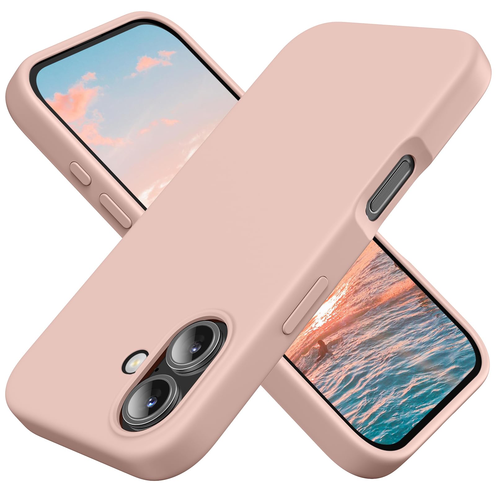 TAXXOE Silicone Case Compatible with iPhone 16 Case Soft Ultra Slim Protective Shockproof Liquid Silicone Phone Case,Anti-Scratch Microfiber Lining, 6.1" Pastel Pink