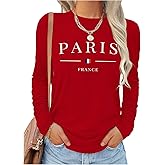 SweatyRocks Women's Long Sleeve Graphic Tees Paris Print Loose Tops Going Out Fall Vacation Clothes
