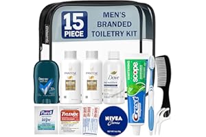 Peaknip Travel Toiletry Kit For Men - 15 Piece Travel Essentials, TSA Compliant, Travel Size Toiletries kit, Bundle includes Shampooo & Conditioner, Body Wash, Deodorant, Moisturizer & More
