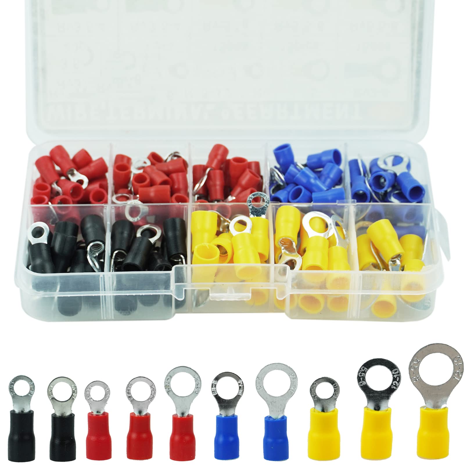 150 Pcs Ring Crimps Terminals Connectors, Insulated Electrical Terminals Wiring Connectors O-Type Assortment Kit for Automotive Car Motorcycle Repairs