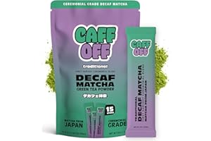 CAFF OFF Decaf Matcha Green Tea Powder From Japan - 15 Sticks (2 g each / 30 g total) - Ceremonial Grade - Naturally Decaffeinated Using No Chemicals - Tested For Heavy Metals & Pestacides - First Harvest & Shade Grown Caffeine Free Matcha Powder