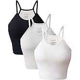 Carve Curve 3 Pack White Tank Top for Women Spaghetti Strap Womens Tank Tops with Built in Bras Crop Tops Women Built in Bra