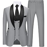 Elionm Suits for Men Slim Fit 3 Piece Mens Suit Shawl Lapel Jacket Vest Pants Formal Wedding Prom Men's Tuxedo Suit Set
