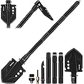 Bonfino Foldable Camping Shovel, 30.4'' High Carbon Steel Entrenching Tool | Portable Multitool for Backpacking, Hiking, Survival &amp; Car Emergency - Versatile &amp; Sturdy